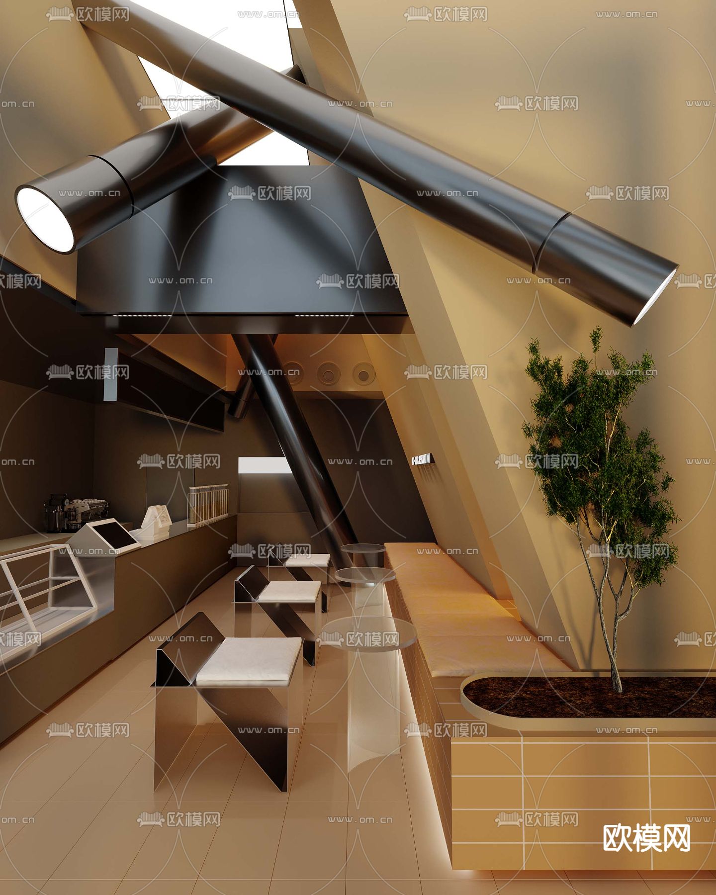 现代喜茶奶茶店 休息区3d模型下载