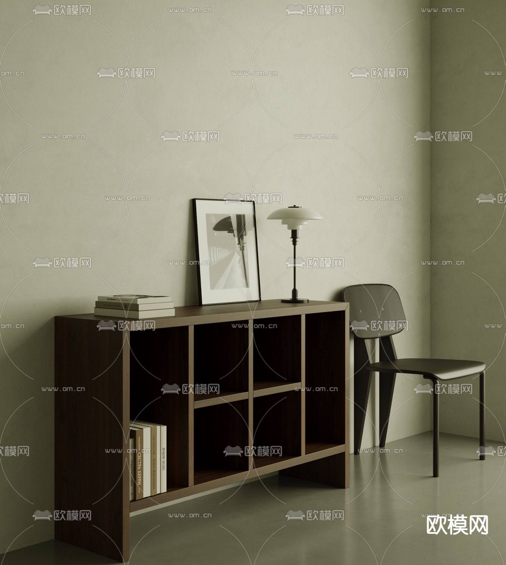 现代方格书柜 矮柜su模型下载（渲染图1）