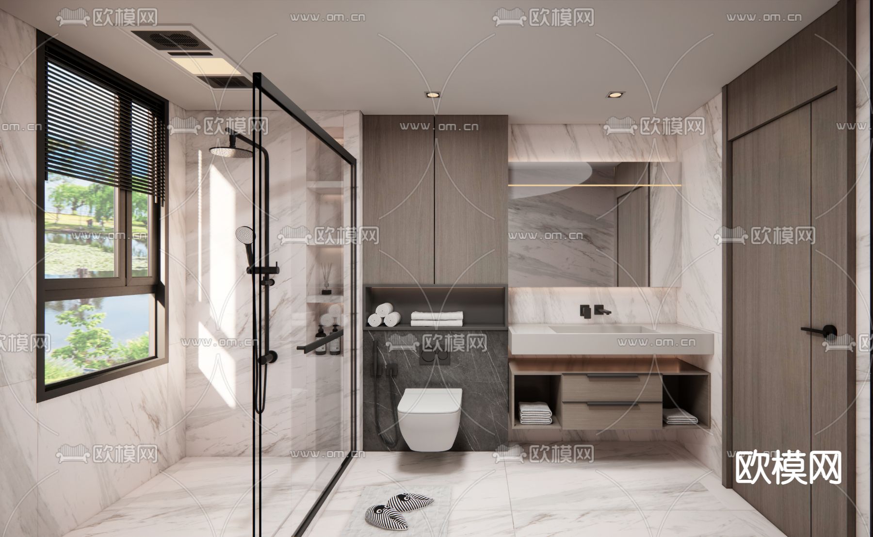 现代浴室 卫生间su模型下载（渲染图1）