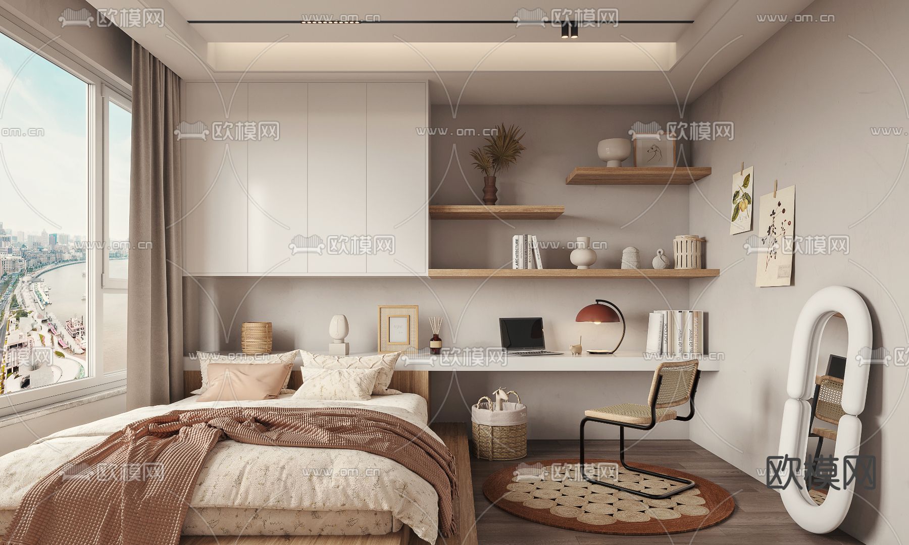 侘寂风榻榻米卧室3d模型下载