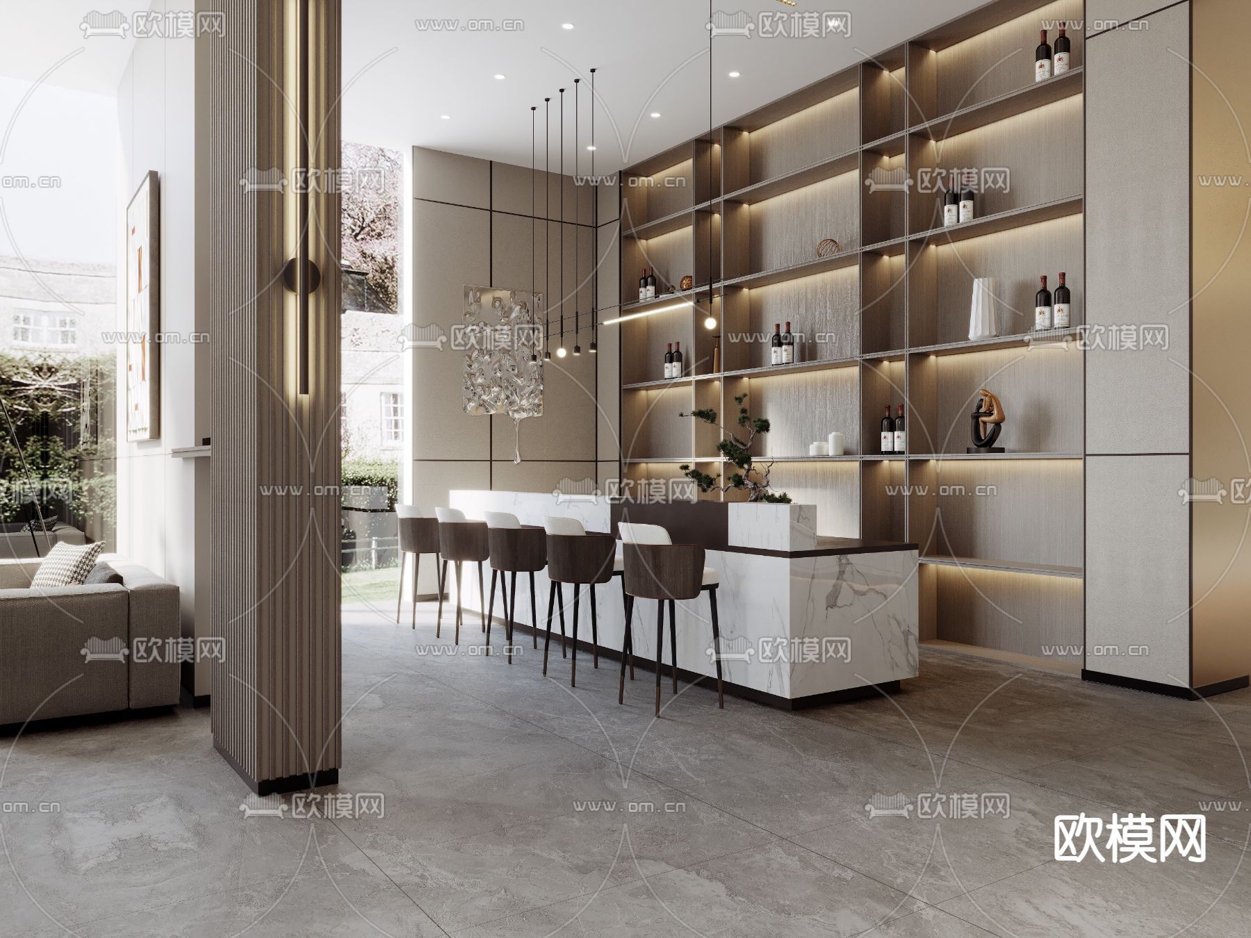 轻奢售楼处接待区 沙盘区3d模型下载（渲染图2）