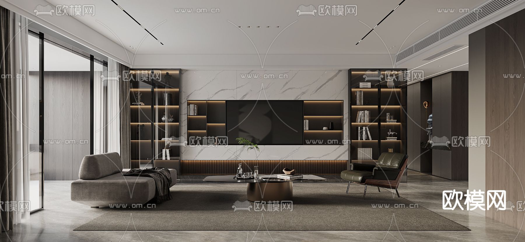 高级灰客餐厅3d模型下载（渲染图2）