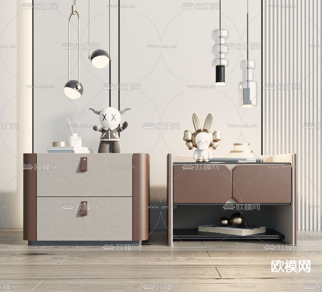 轻奢皮革床头柜3d模型下载