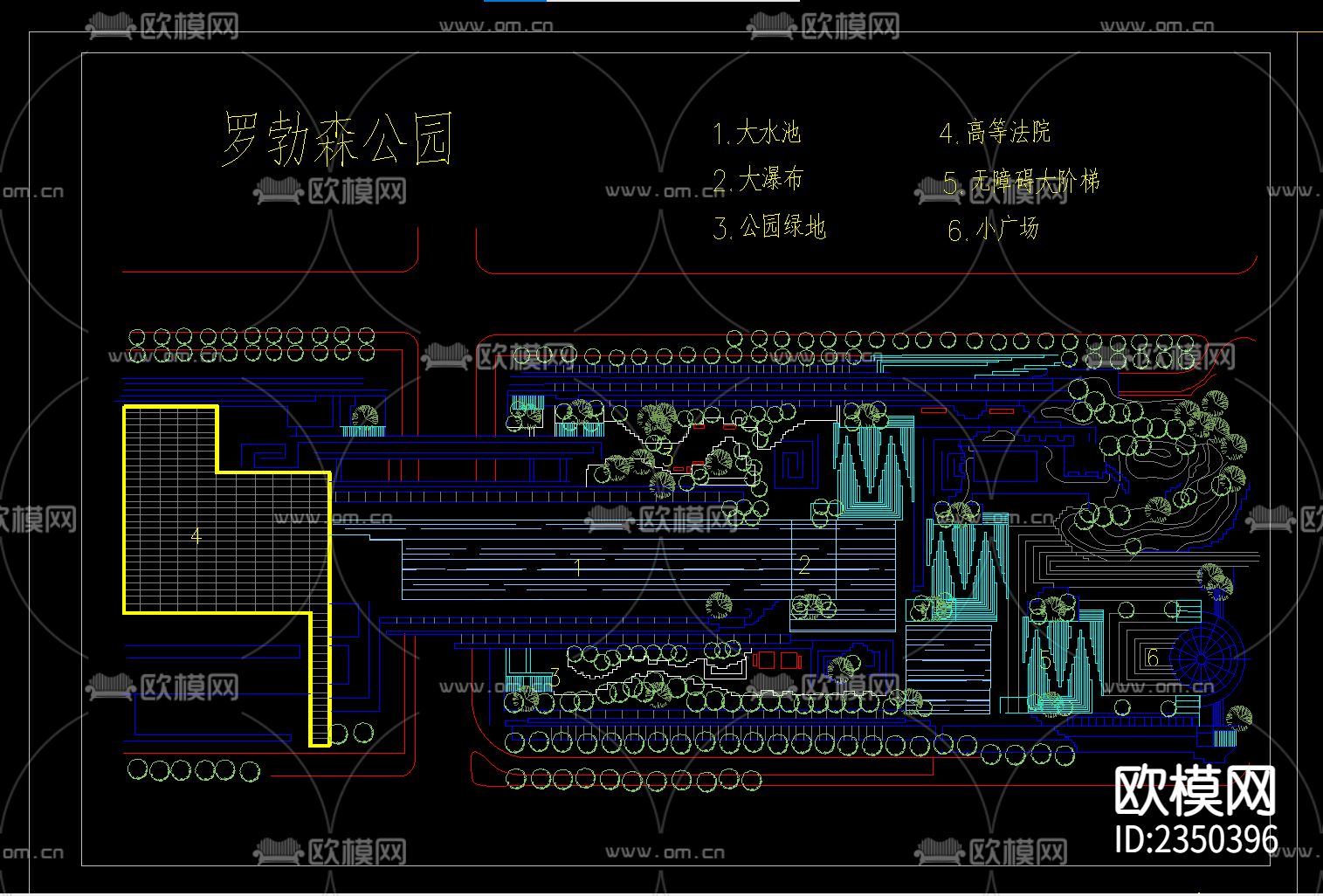 公园设计cad施工图下载（渲染图1）