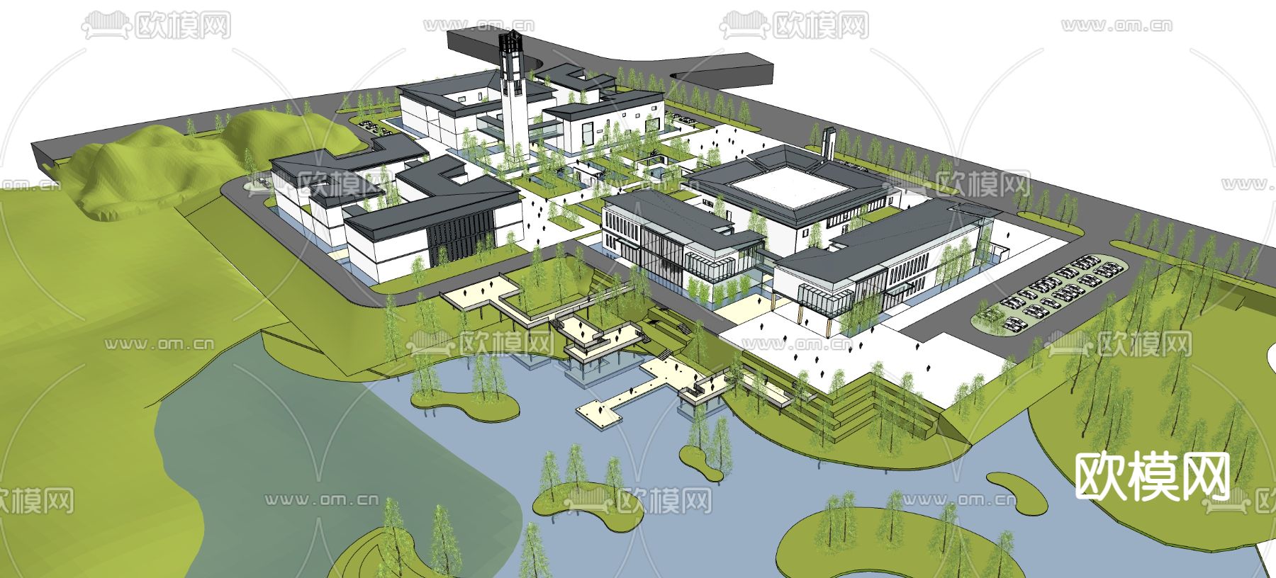 现代博物馆鸟瞰外观su模型下载（渲染图5）