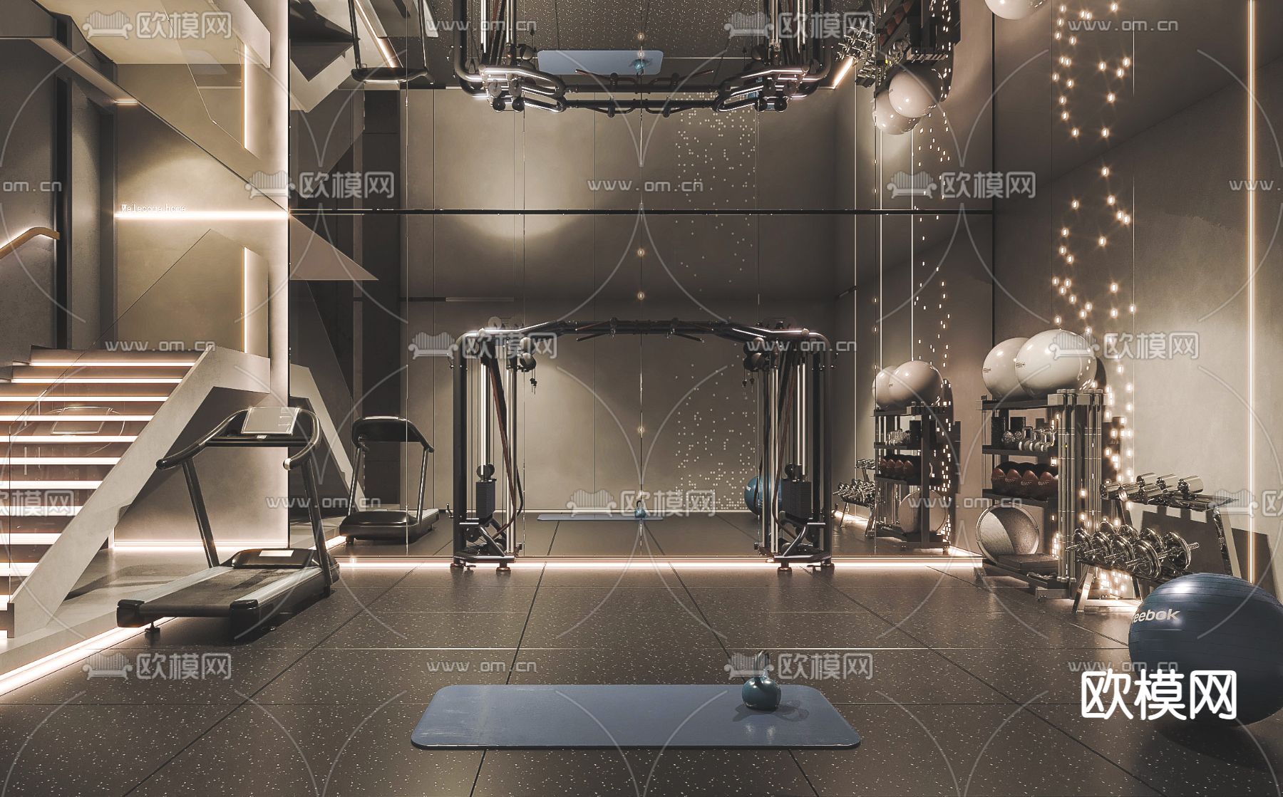 现代居家健身房su模型下载（渲染图1）