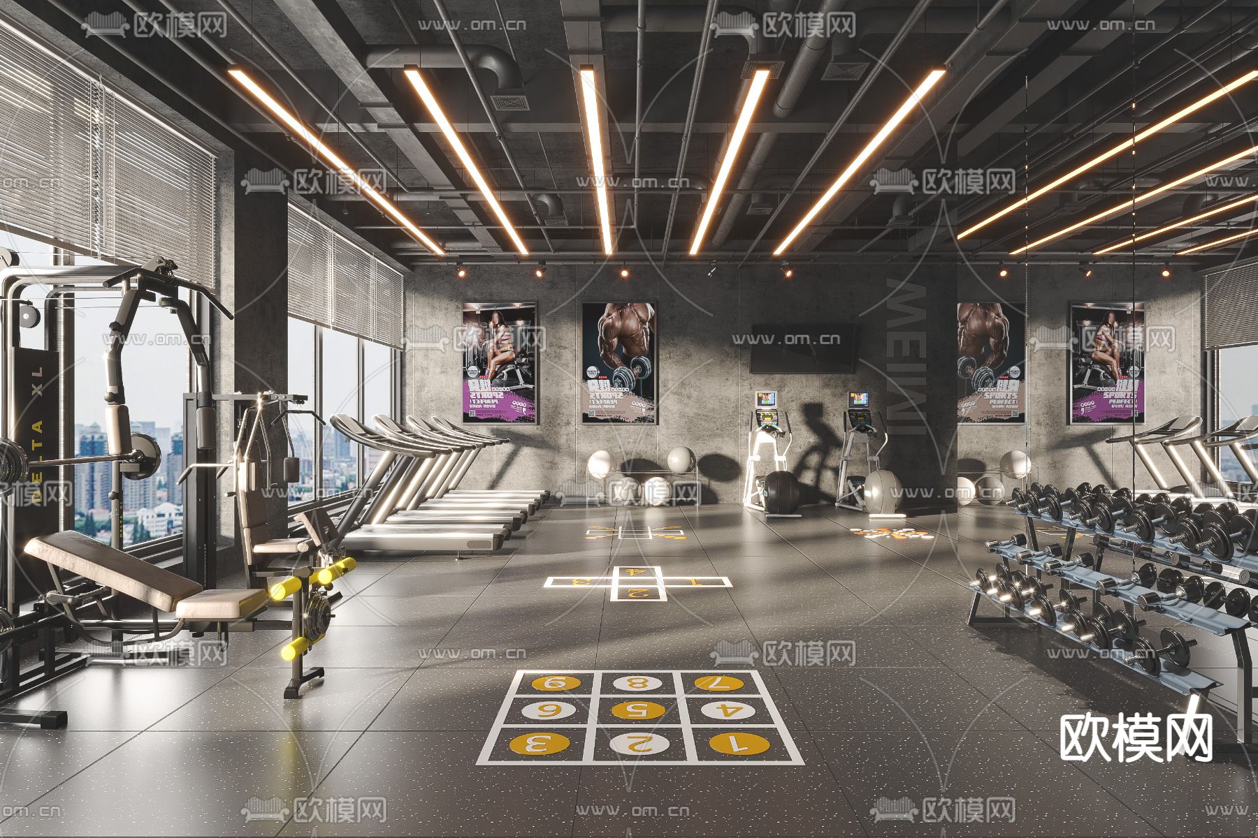 现代健身房su模型下载（渲染图1）