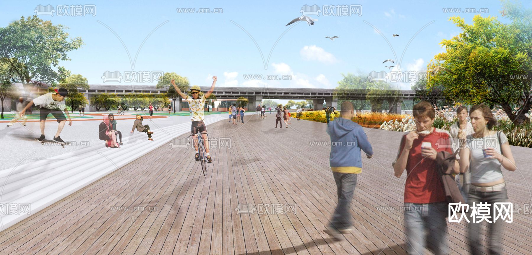 现代公园广场休闲区psd下载