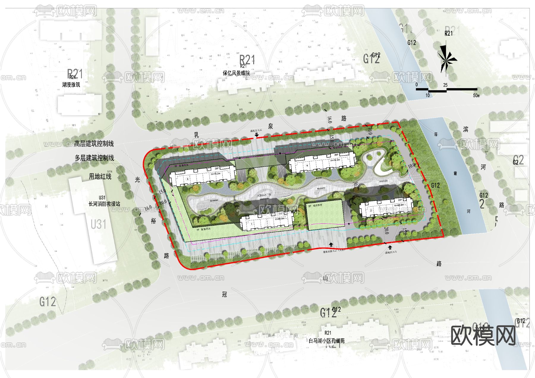 现代建筑园林平面景观图psd下载_ID12177798_3dmax免费模型-欧模网