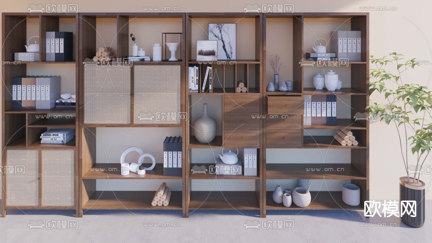 新中式博古架su模型下载（渲染图1）