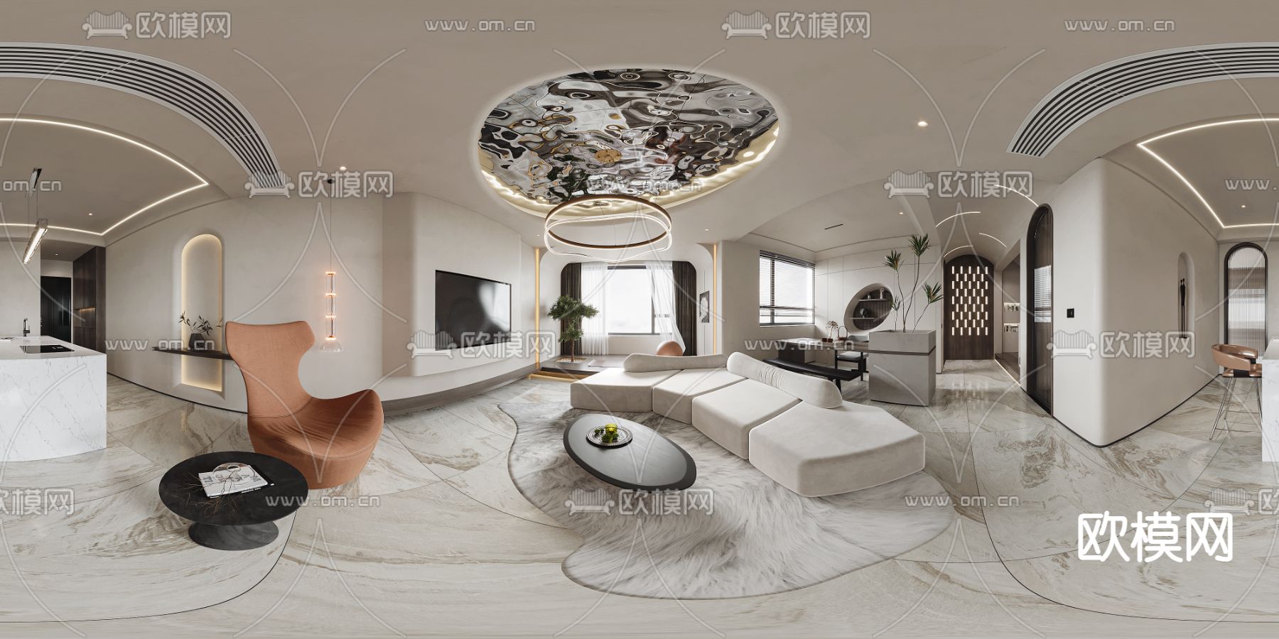 现代客厅餐厅vr全景3d模型下载_ID12176931_3dmax免费模型-欧模网