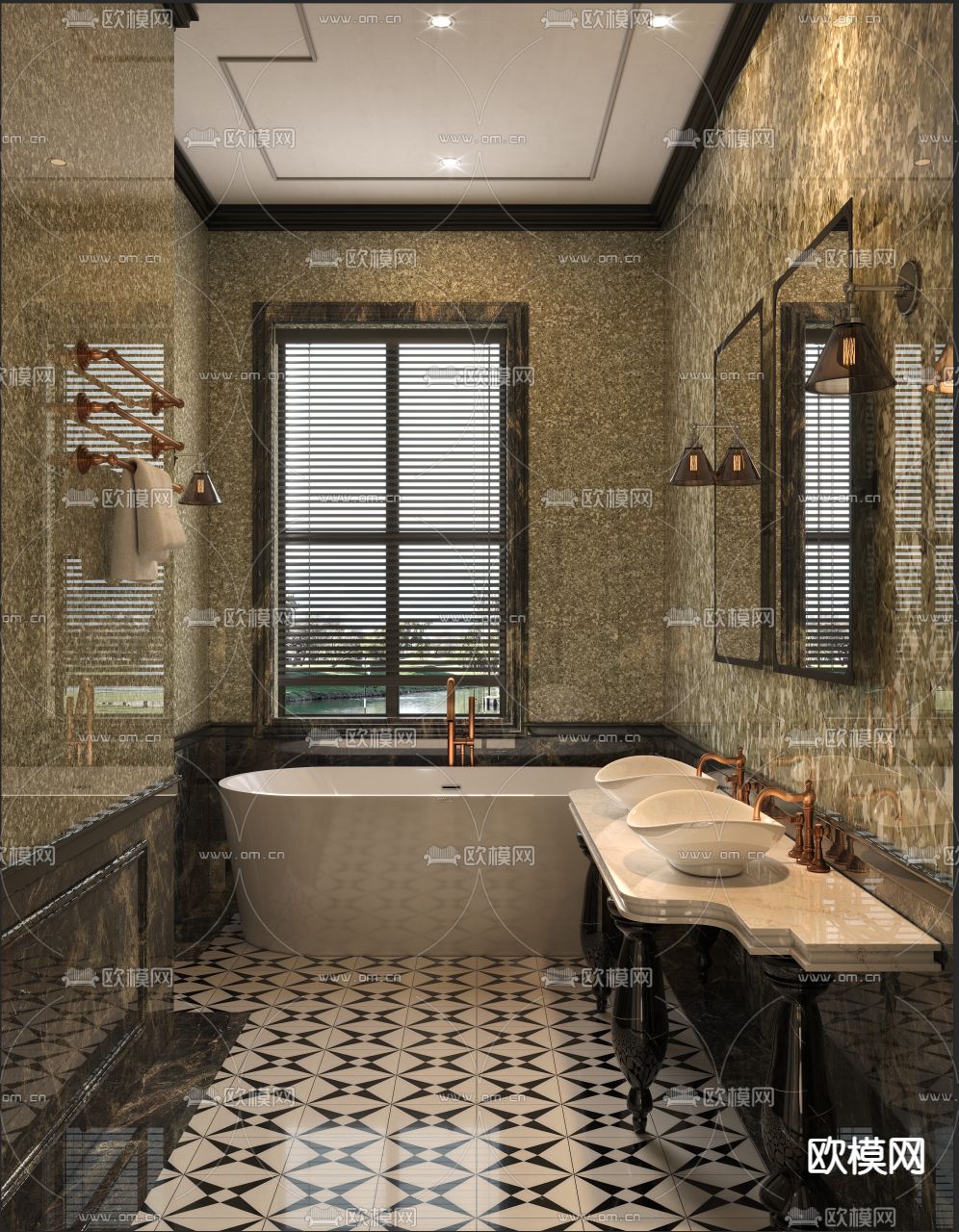 欧式卫生间浴室 洗手间免费3d模型下载