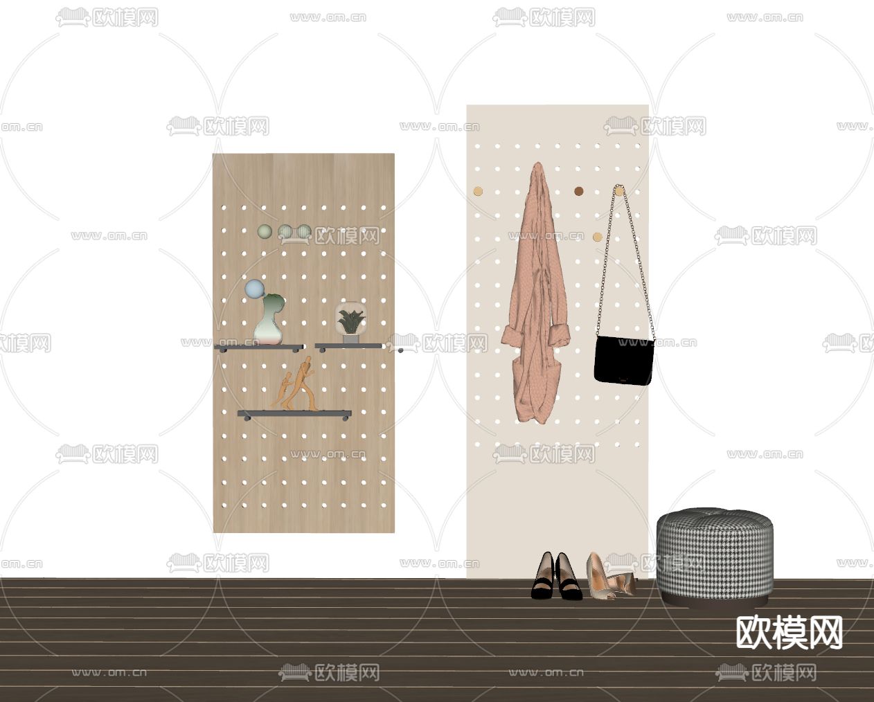 北欧洞洞板 置物架su模型下载（渲染图2）