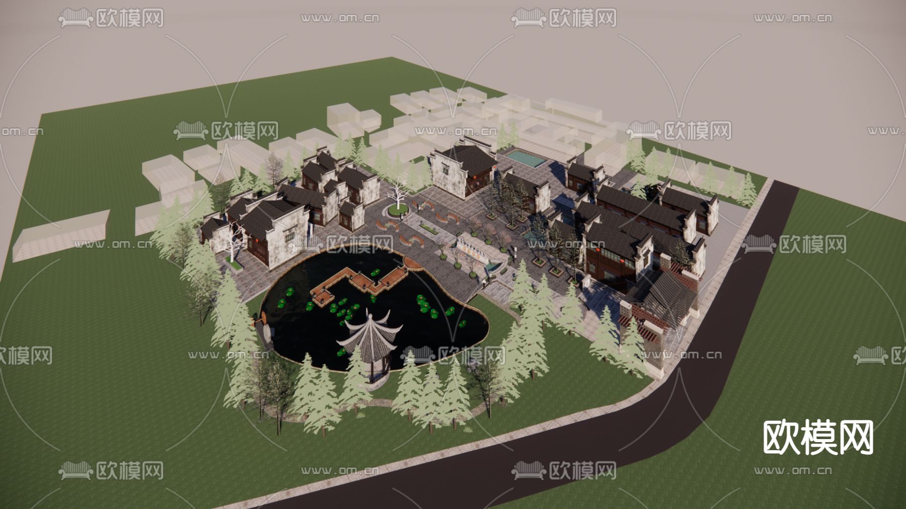 中式古镇su模型下载（渲染图4）