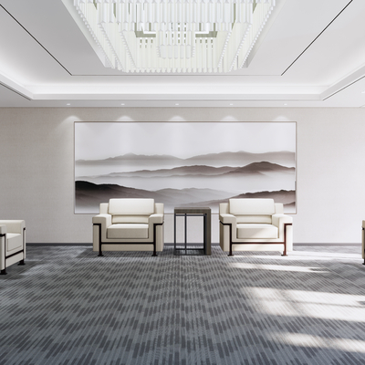  新中式接待室 洽谈室su模型 