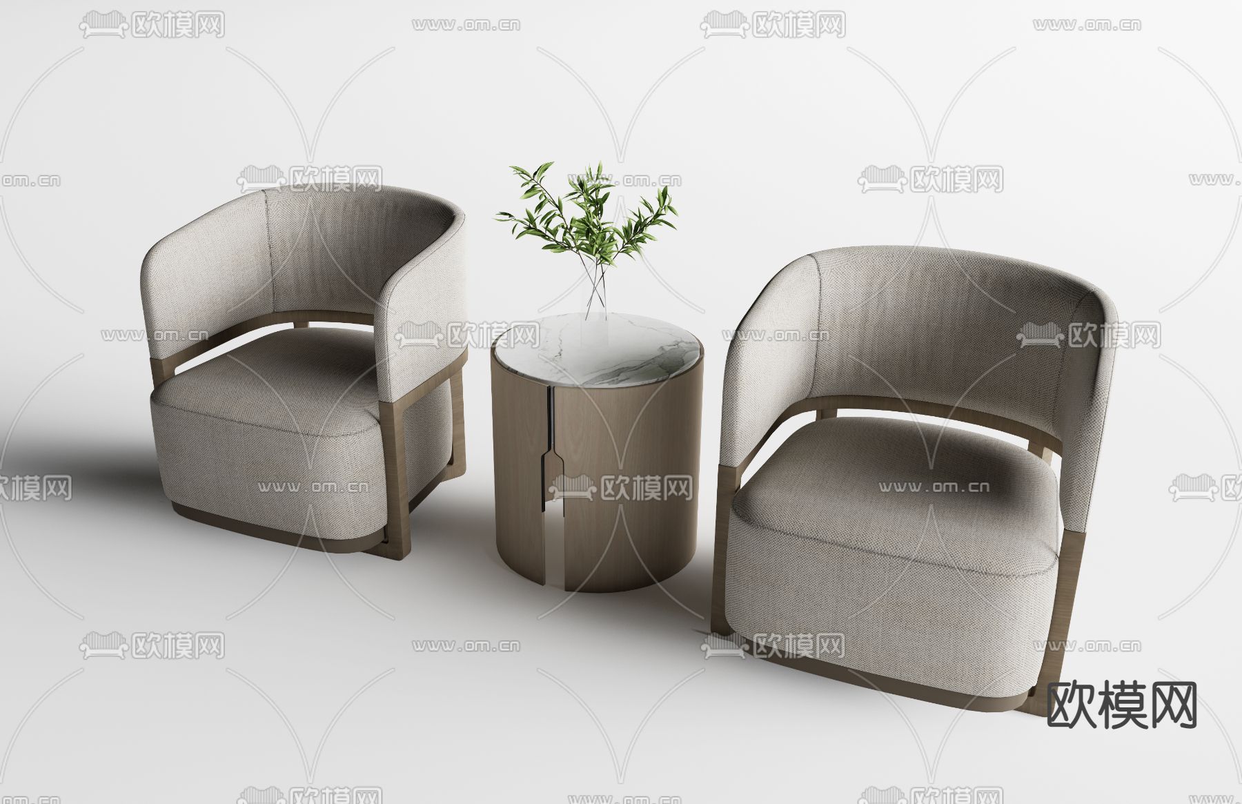 现代单人沙发 边几su模型下载（渲染图1）