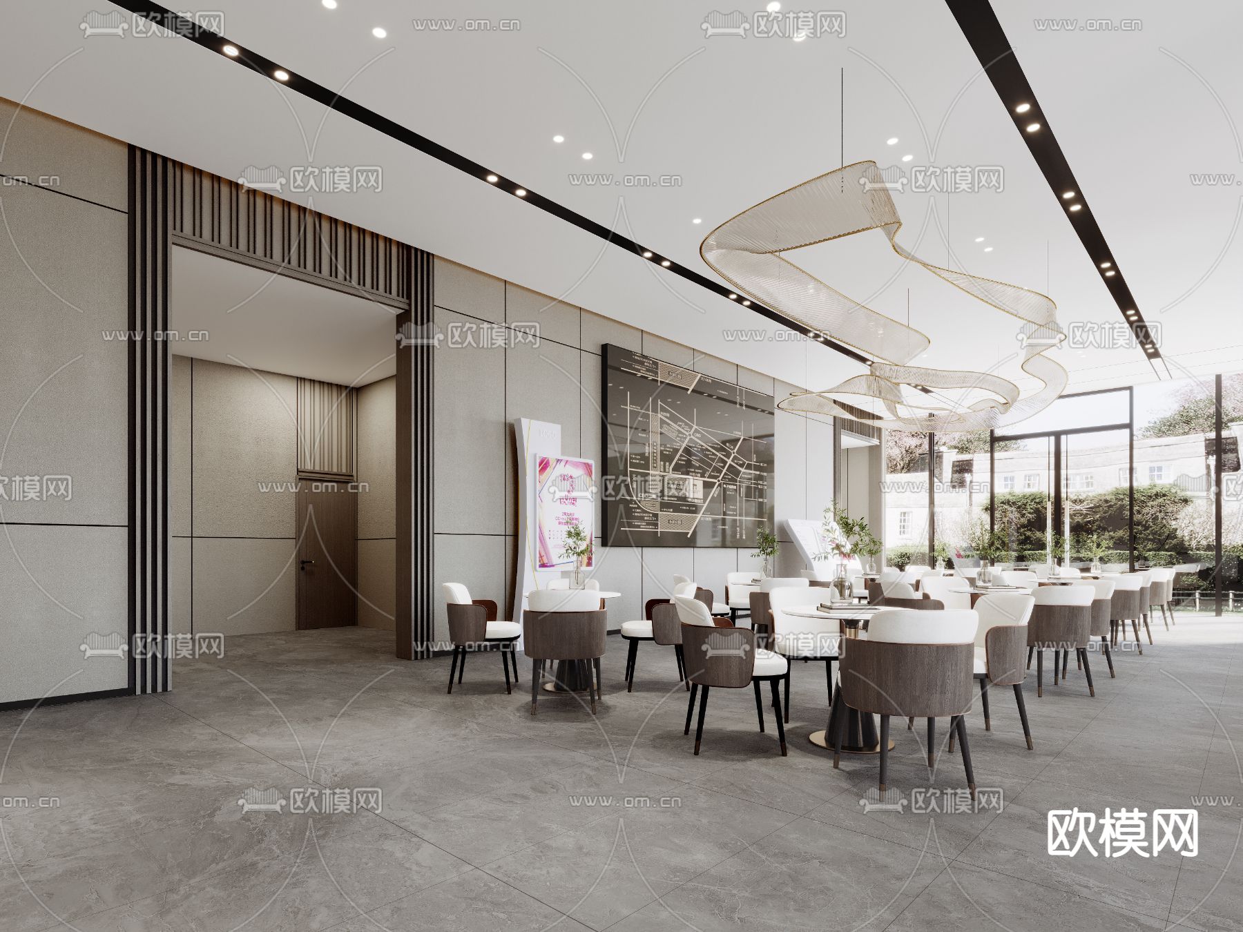 轻奢售楼处接待区 沙盘区3d模型下载（渲染图3）