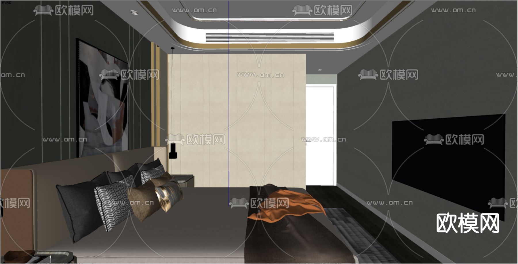 现代轻奢卧室su模型下载（渲染图2）