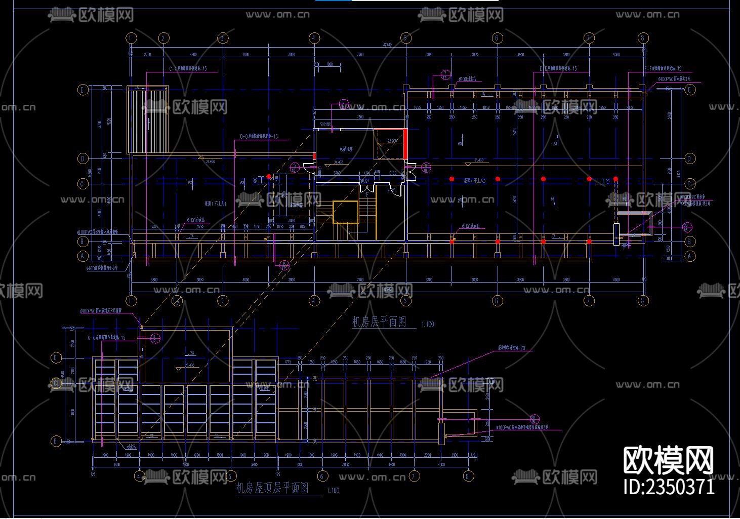 多层办公楼cad施工图下载（渲染图2）
