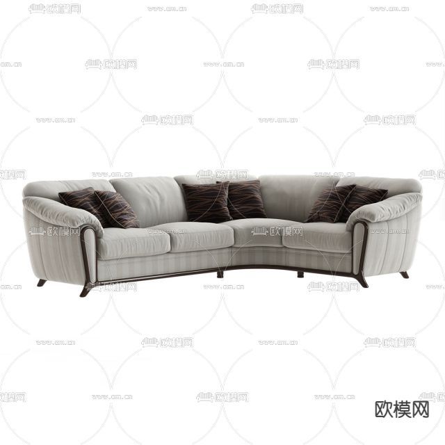 新中式简约实木布艺多人沙发免费3d模型下载