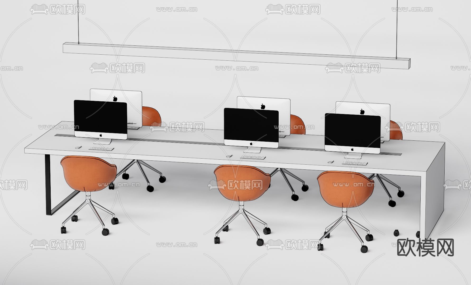 办公桌椅 屏风卡位su模型下载（渲染图1）