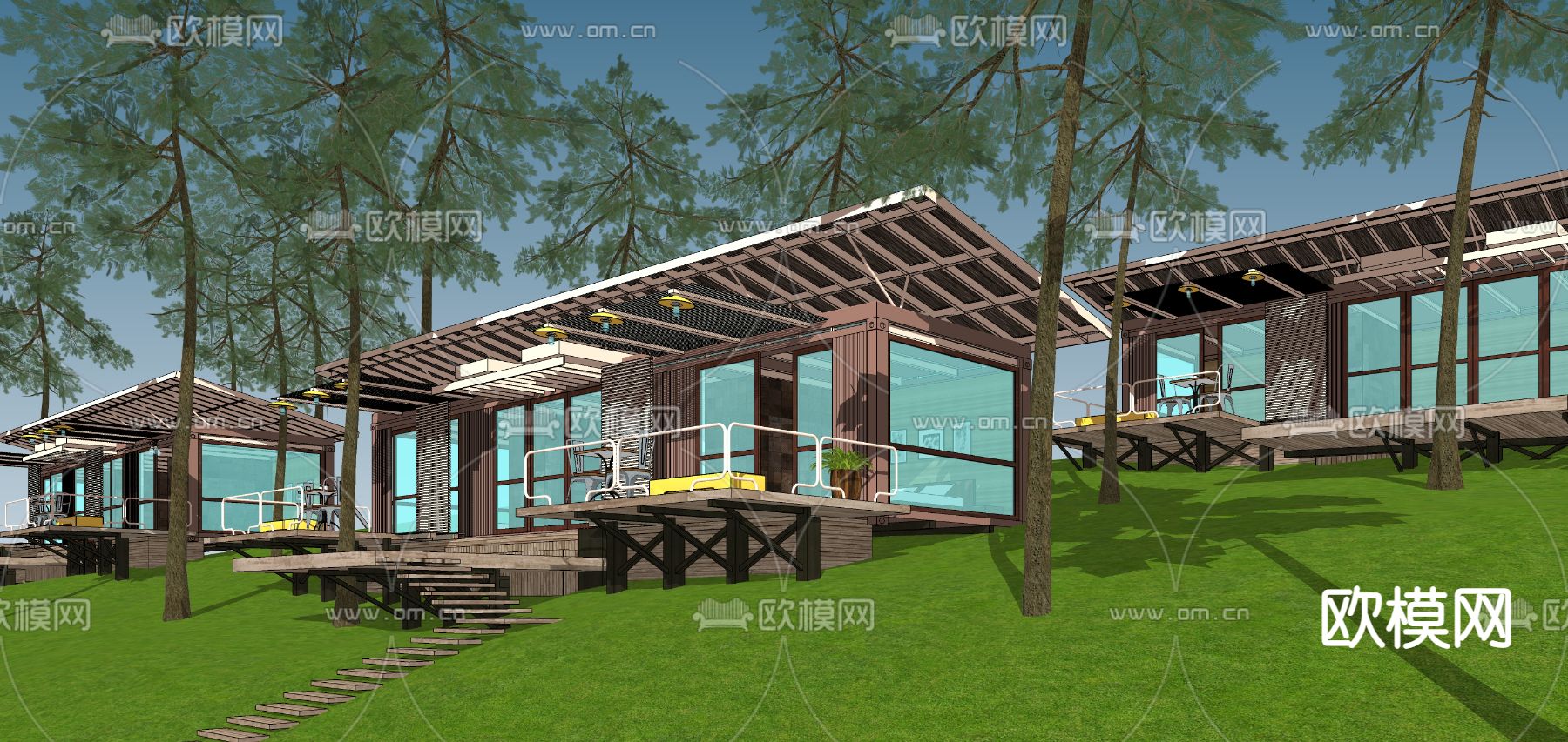 现代民宿外观su模型下载（渲染图2）