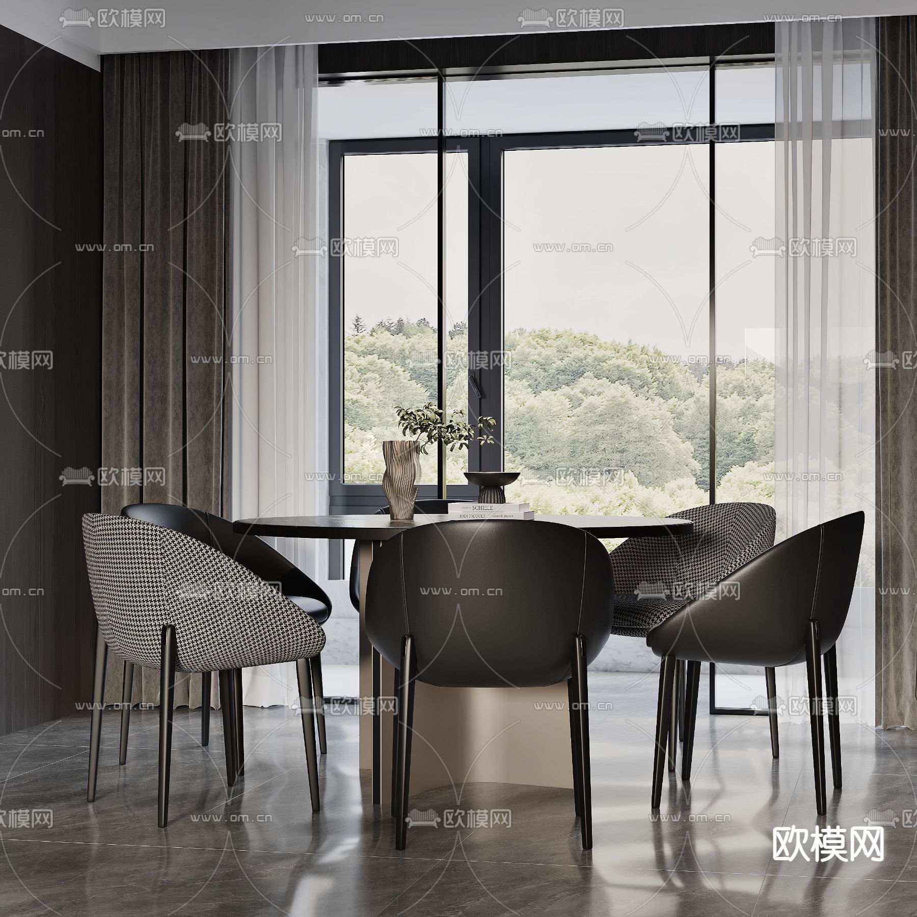 高级灰客餐厅3d模型下载（渲染图3）