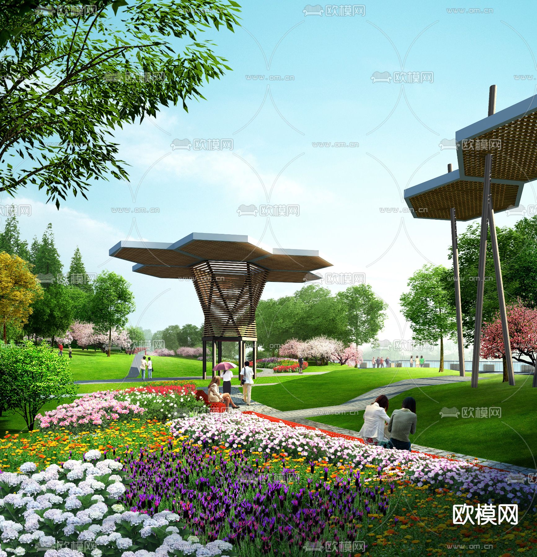 现代花卉公园园林psd下载