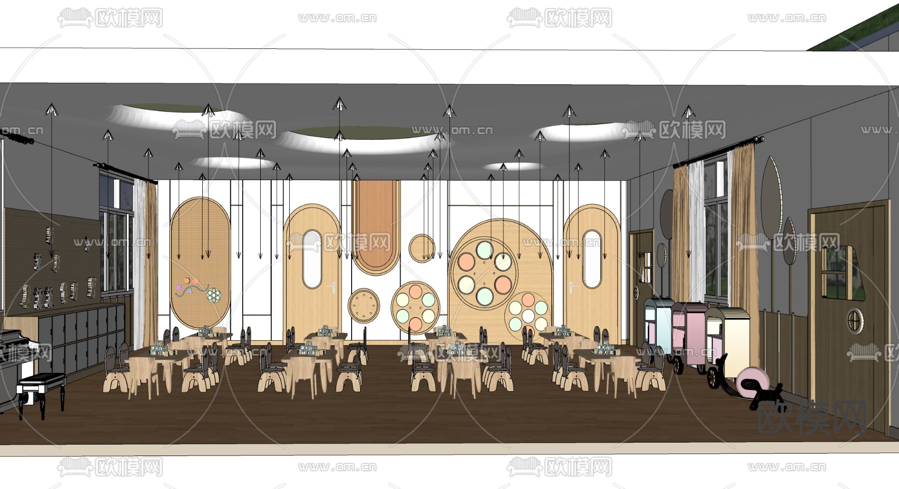 现代幼儿园教室su模型下载（渲染图2）