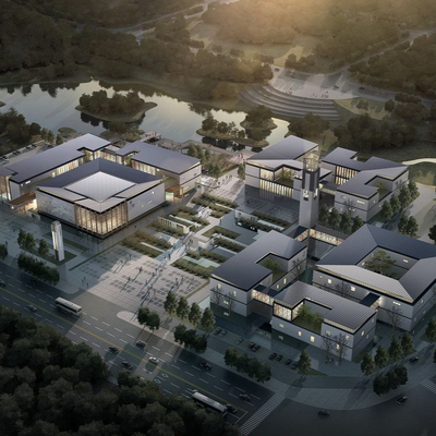  现代博物馆鸟瞰外观su模型 