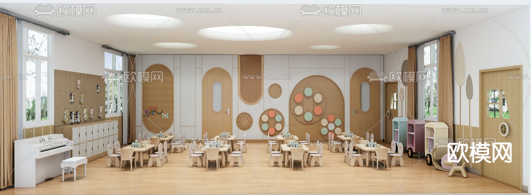 现代幼儿园教室su模型下载（渲染图1）
