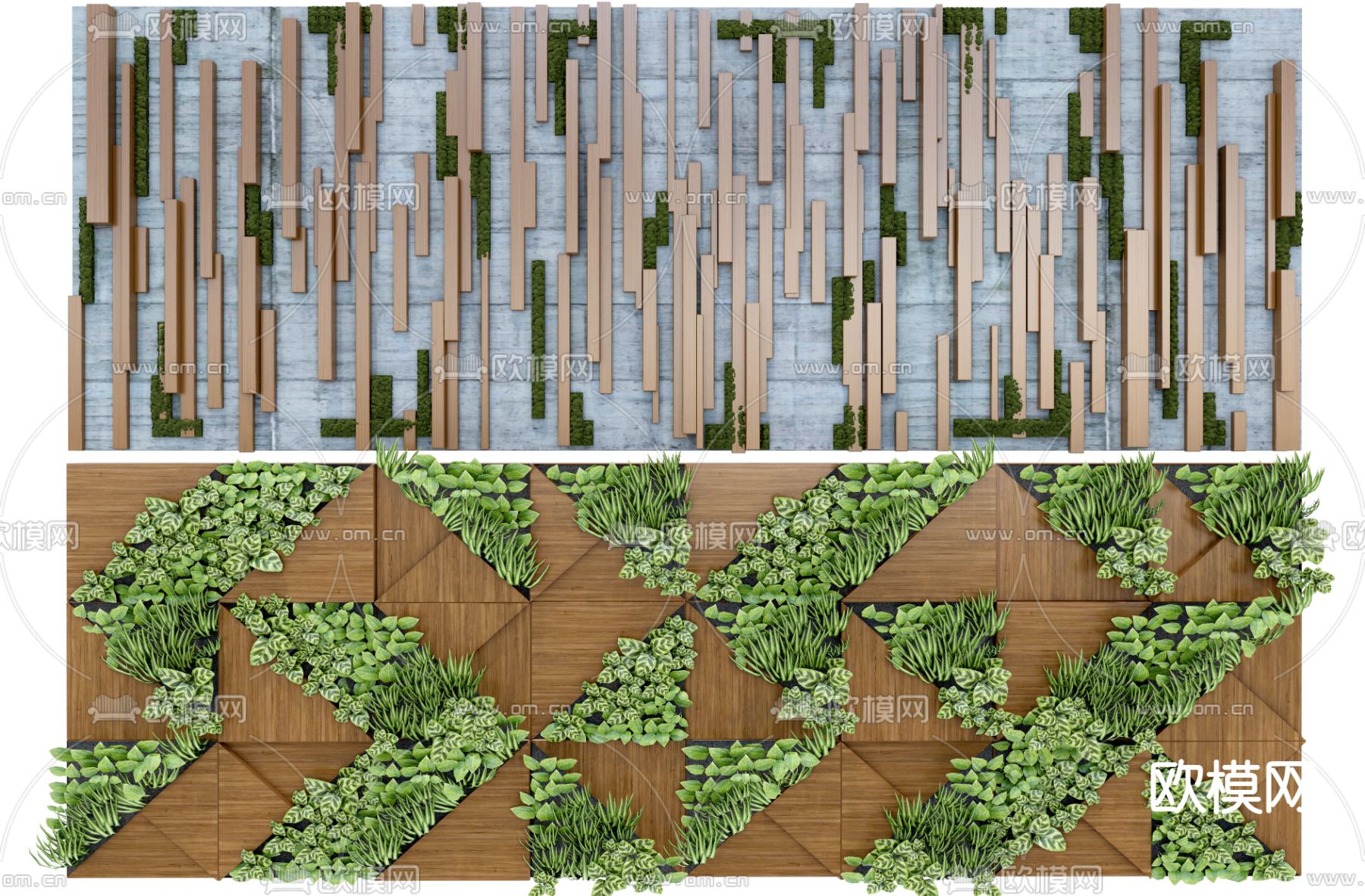 现代绿植墙su模型下载（渲染图1）