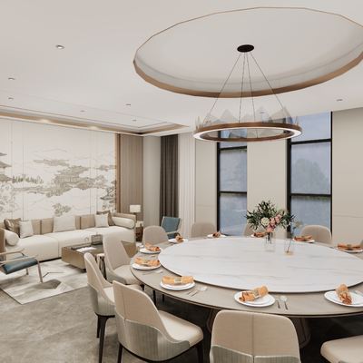  新中式中餐厅包房 包间 包厢su模型 