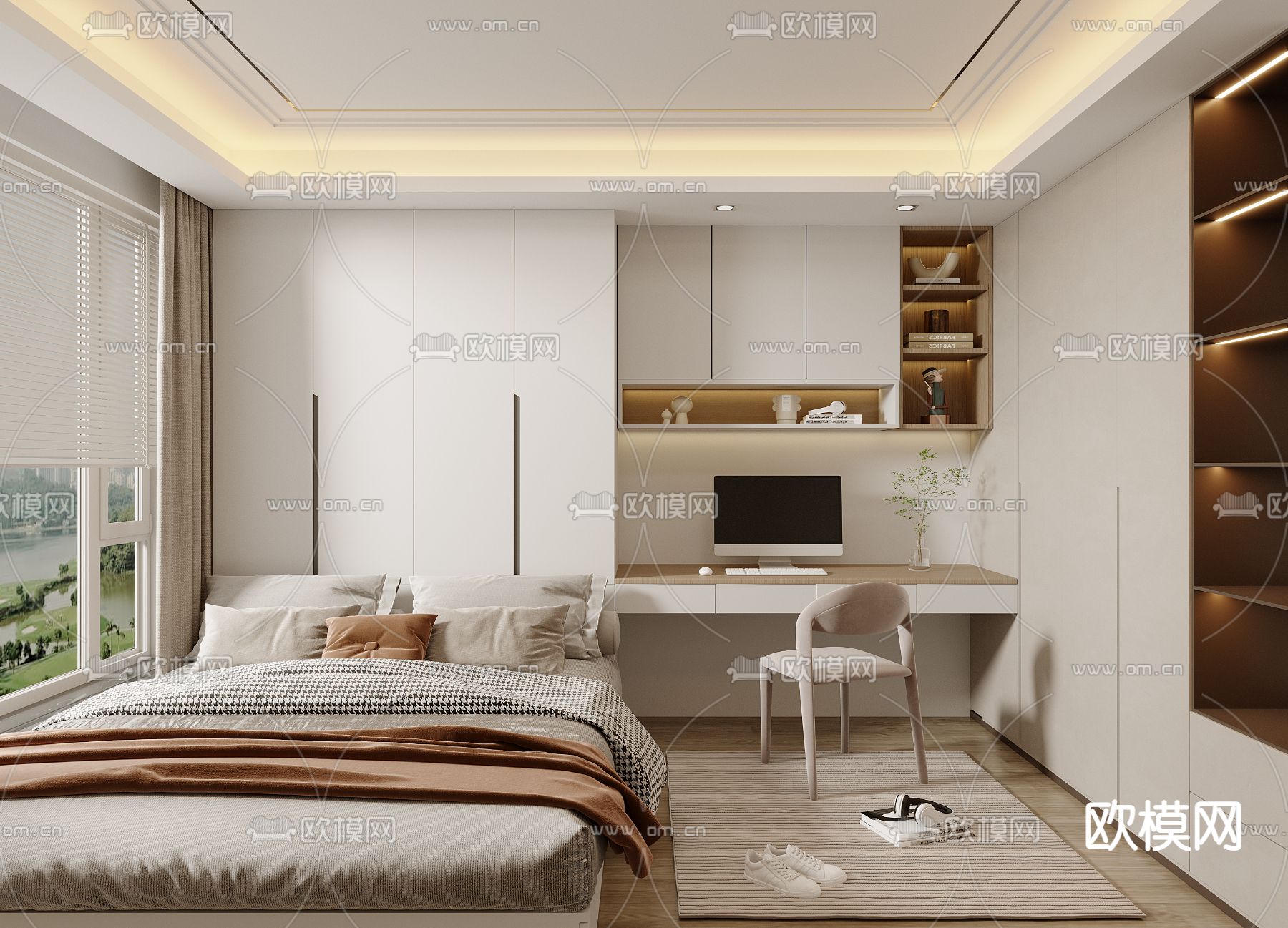 现代榻榻米卧室3d模型下载