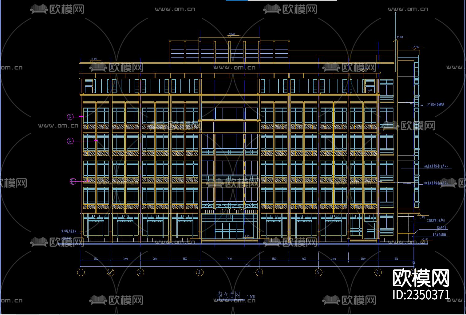 多层办公楼cad施工图下载（渲染图1）