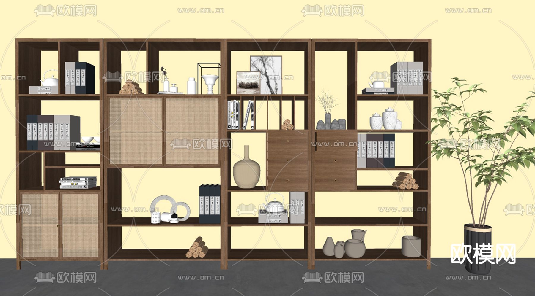 新中式博古架su模型下载（渲染图3）
