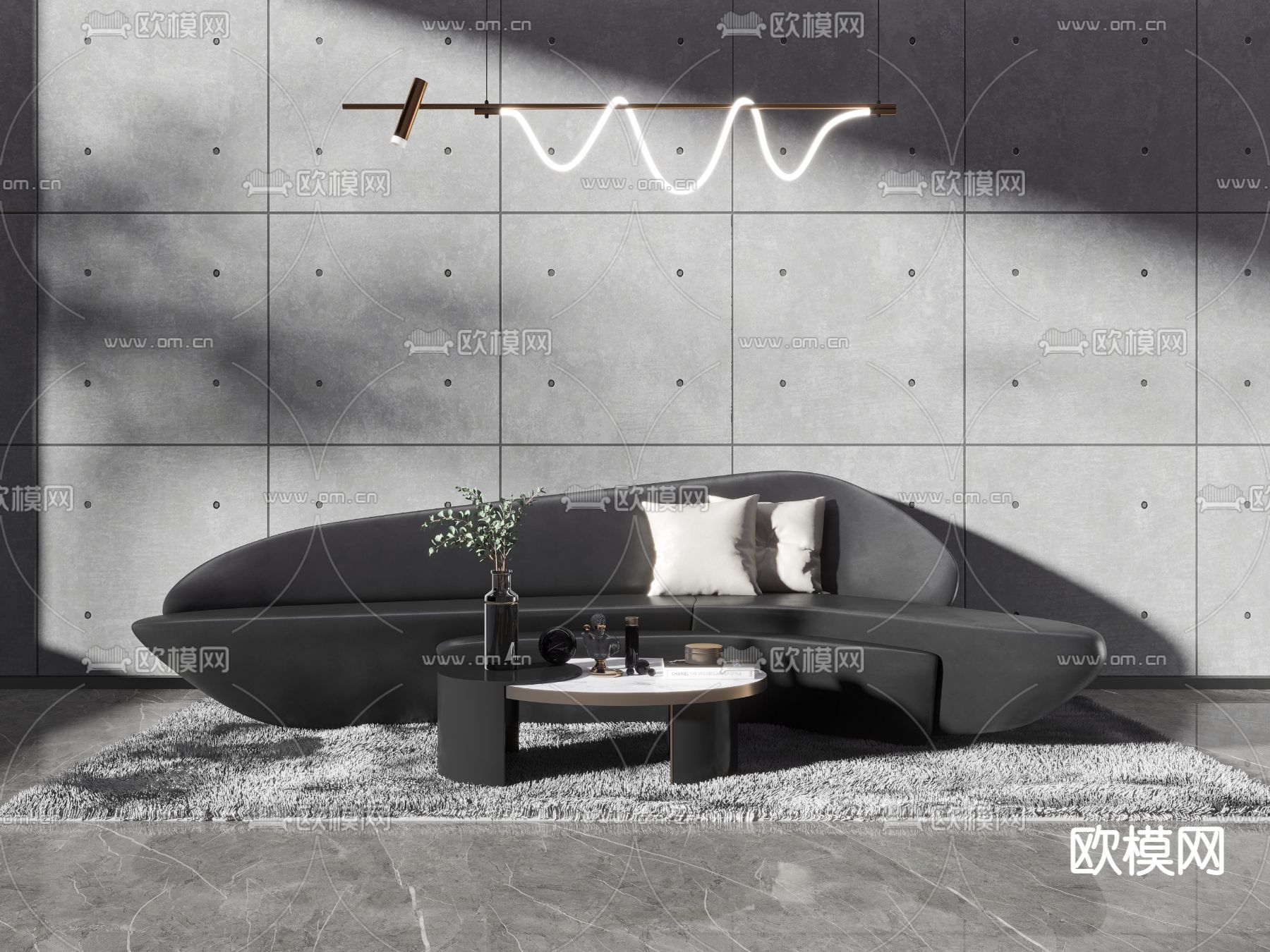 暗黑风弧形组合沙发3d模型下载