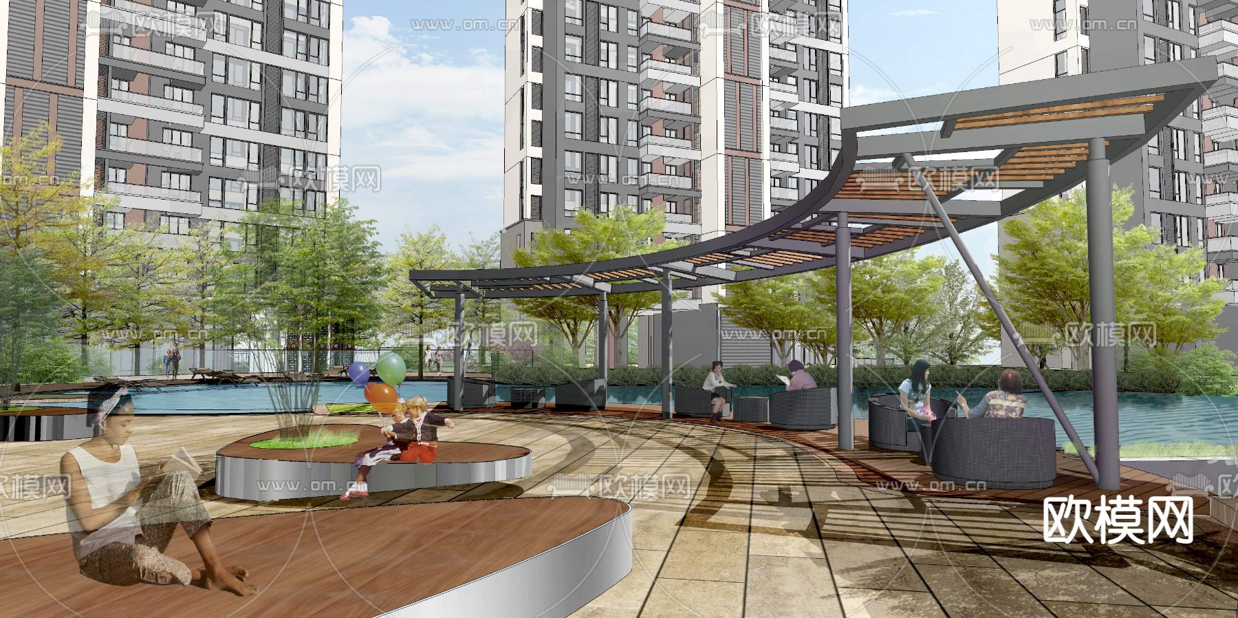 现代公园休息区psd下载