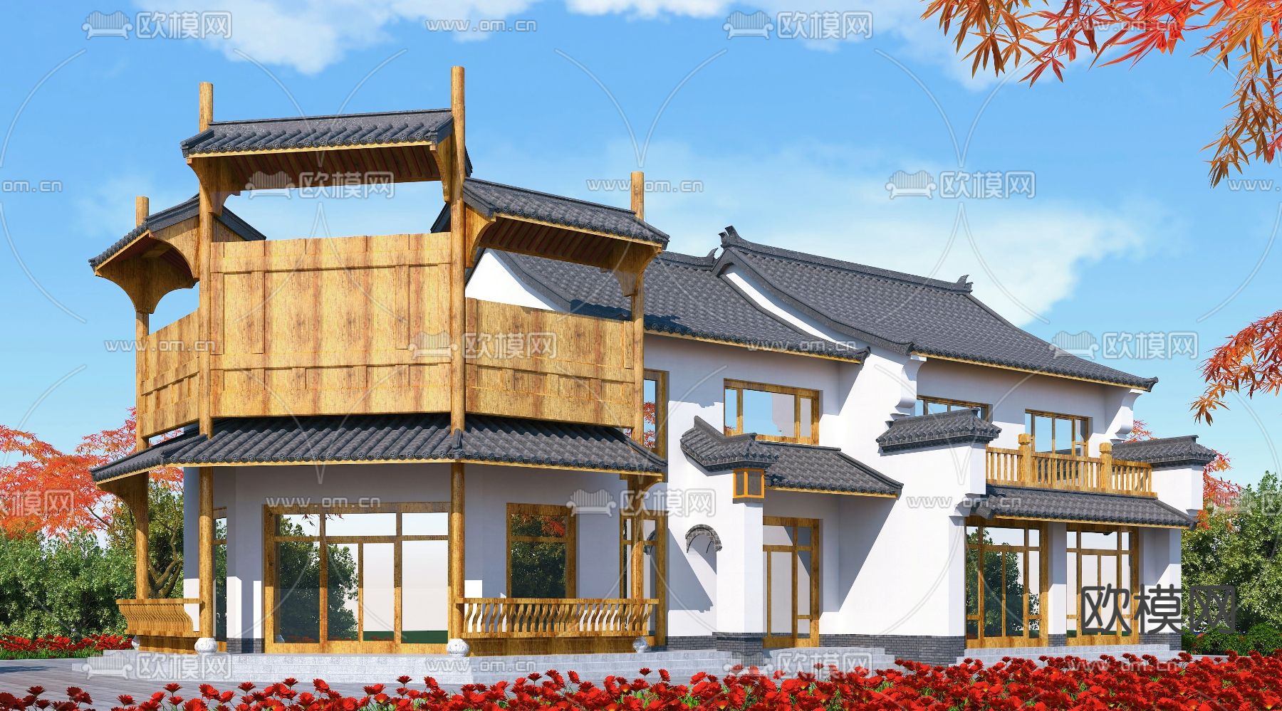 中式古建民俗外观3d模型下载_ID12161952_3dmax免费模型-欧模网
