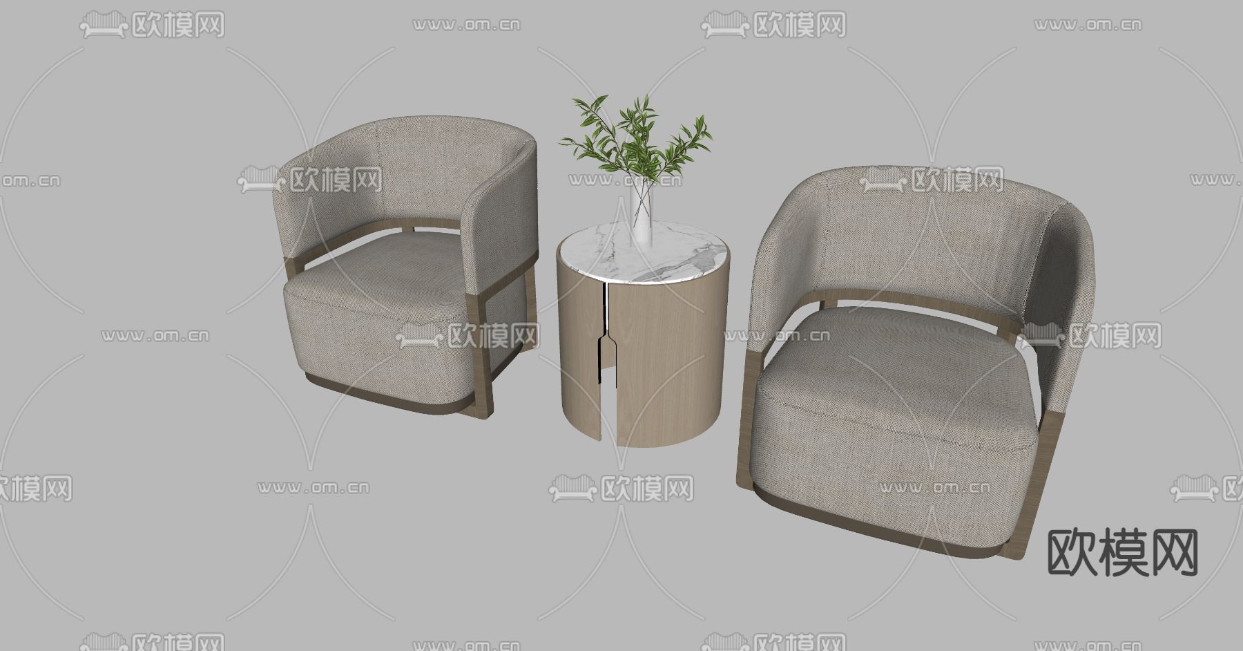 现代单人沙发 边几su模型下载（渲染图2）