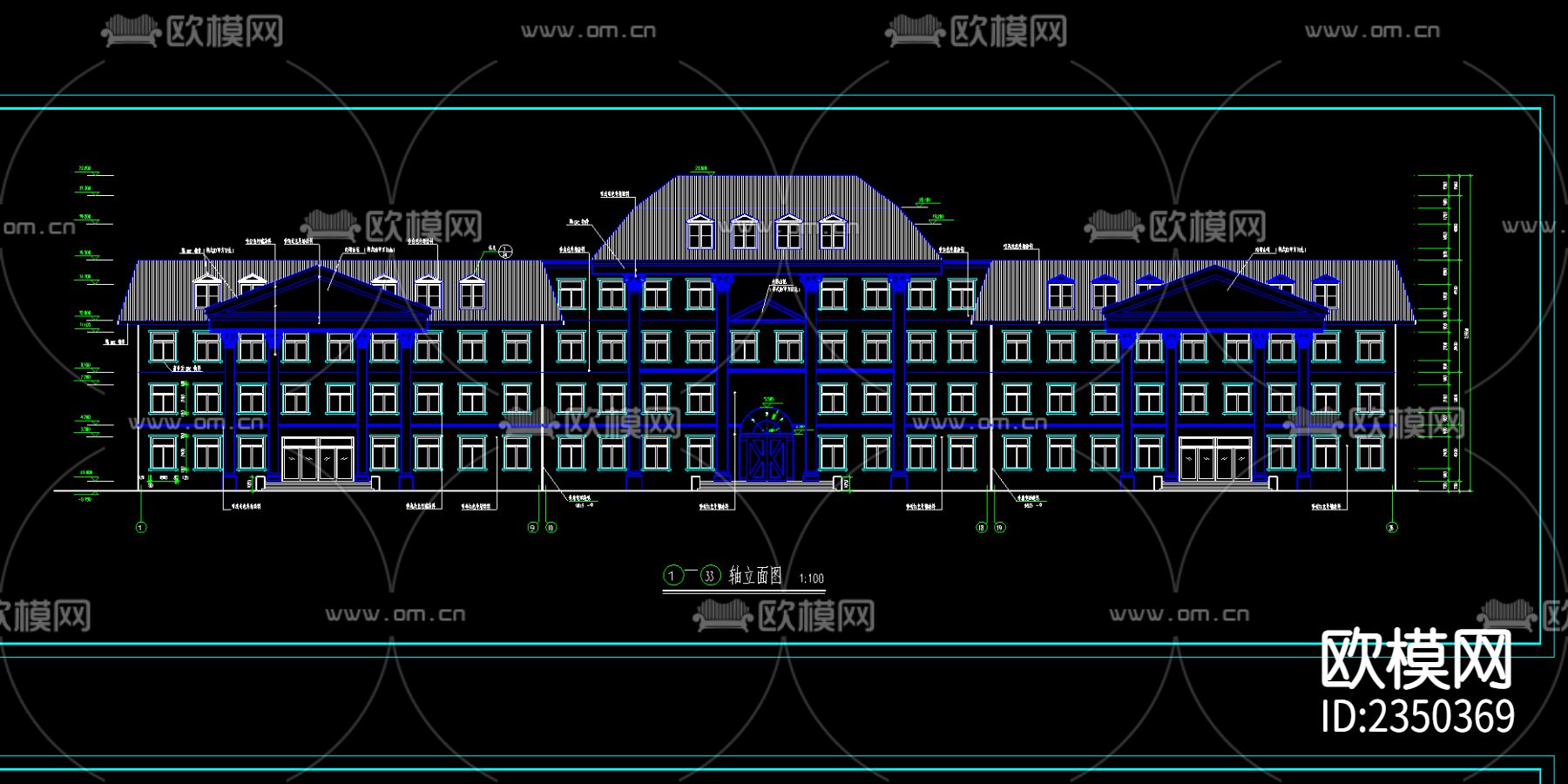办公楼建筑cad施工图下载（渲染图1）