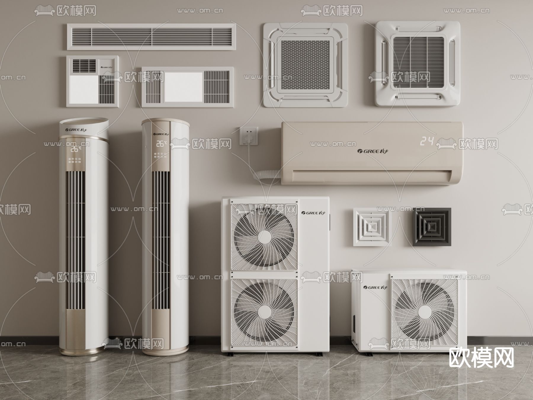 中央空调 出风口 空调外机3d模型下载