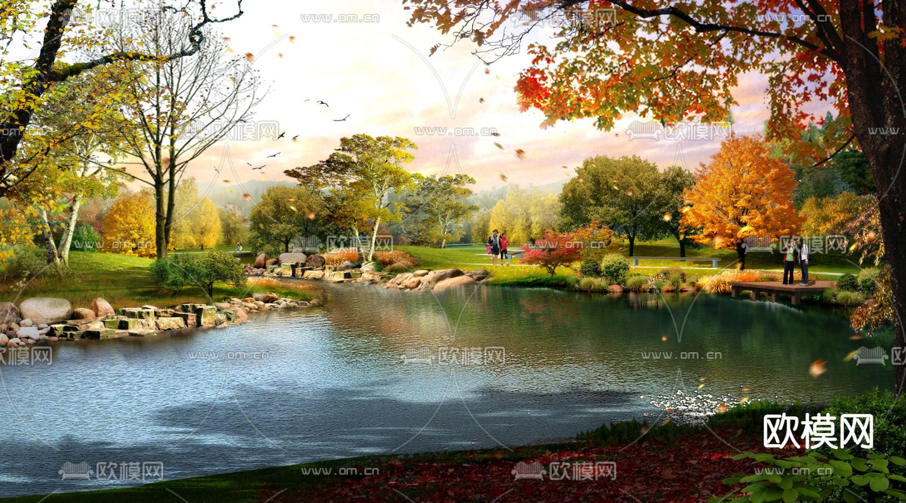 现代湿地公园园林景观psd下载