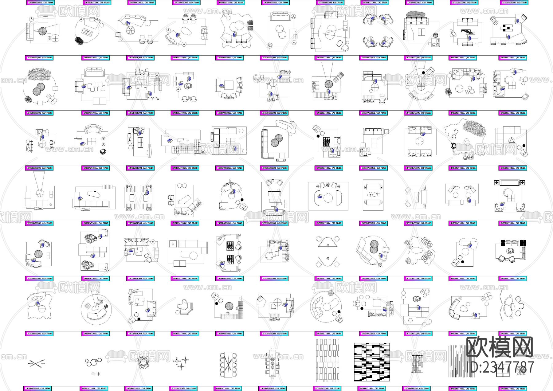 现代平立面家具CAD图库下载（渲染图1）