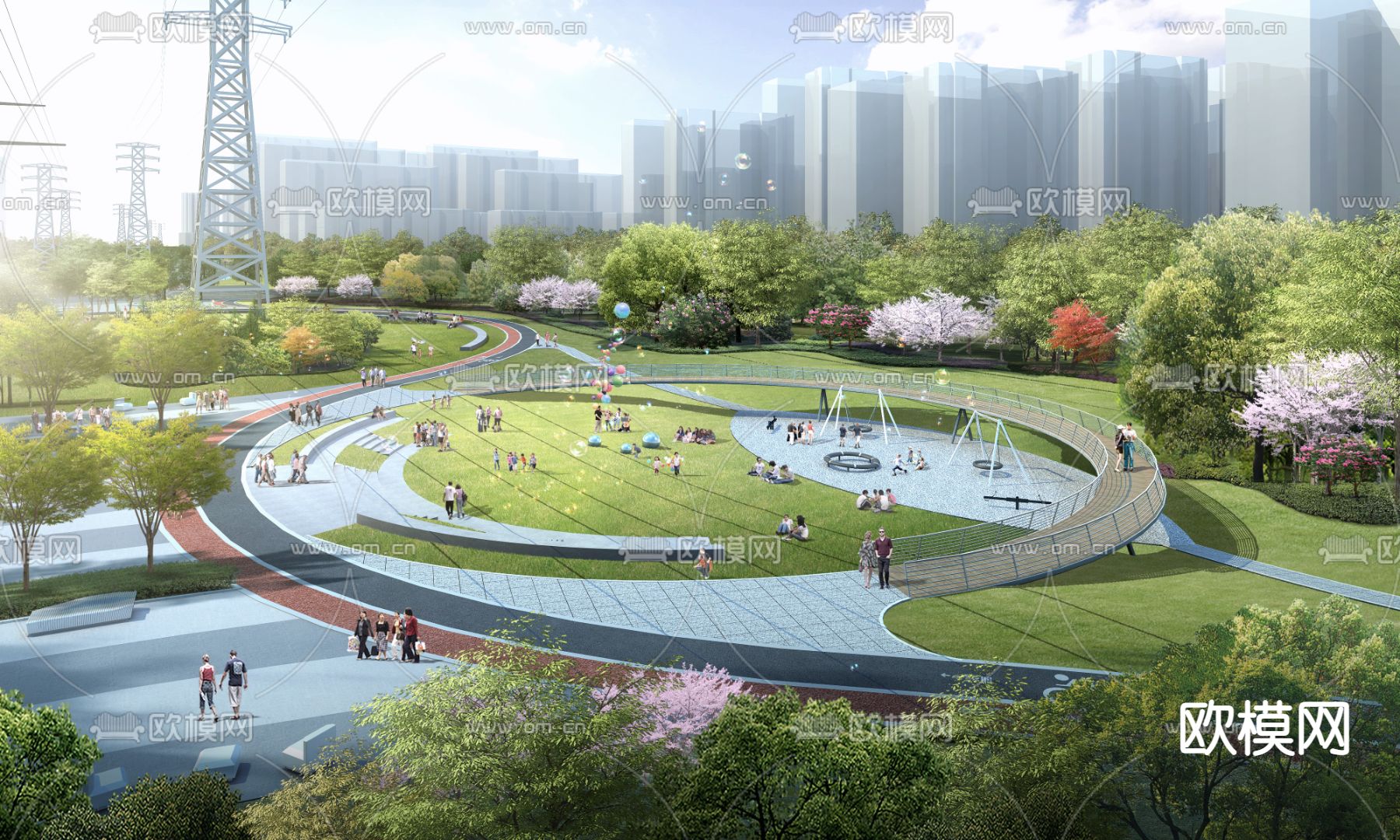 现代亲子公园广场鸟瞰psd下载