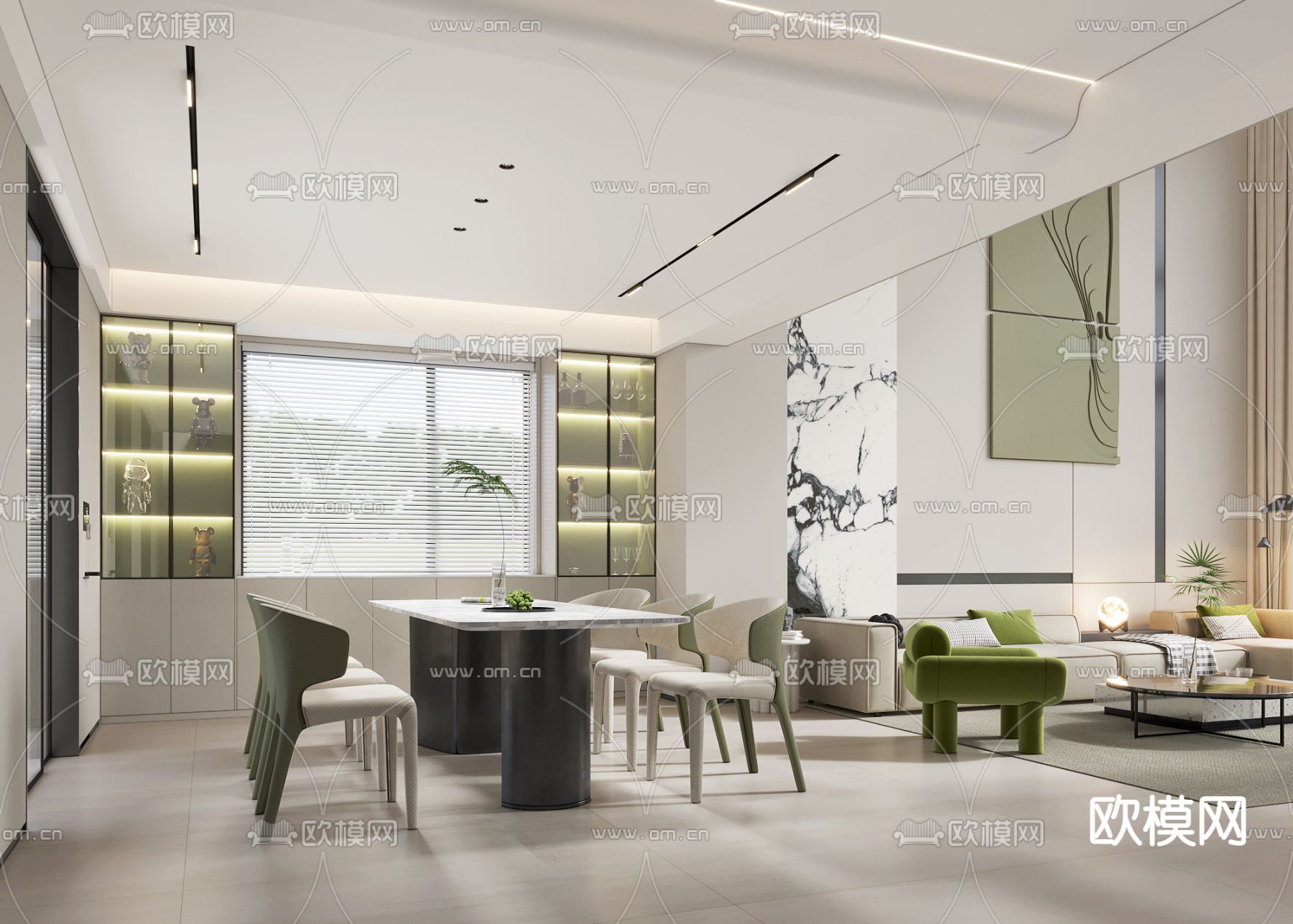 奶油风别墅客厅 别墅大堂3d模型下载（渲染图4）