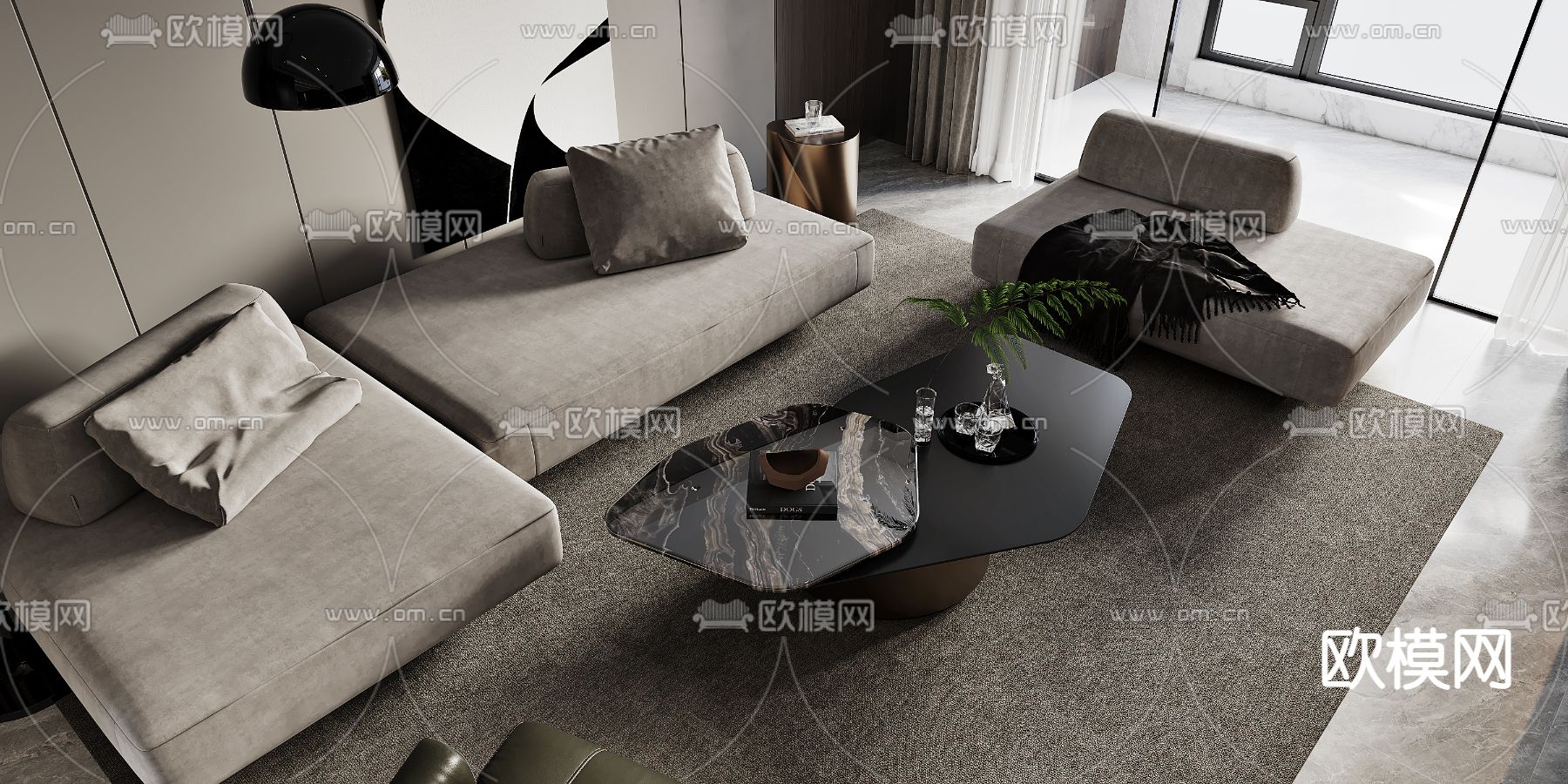 高级灰客餐厅3d模型下载（渲染图4）