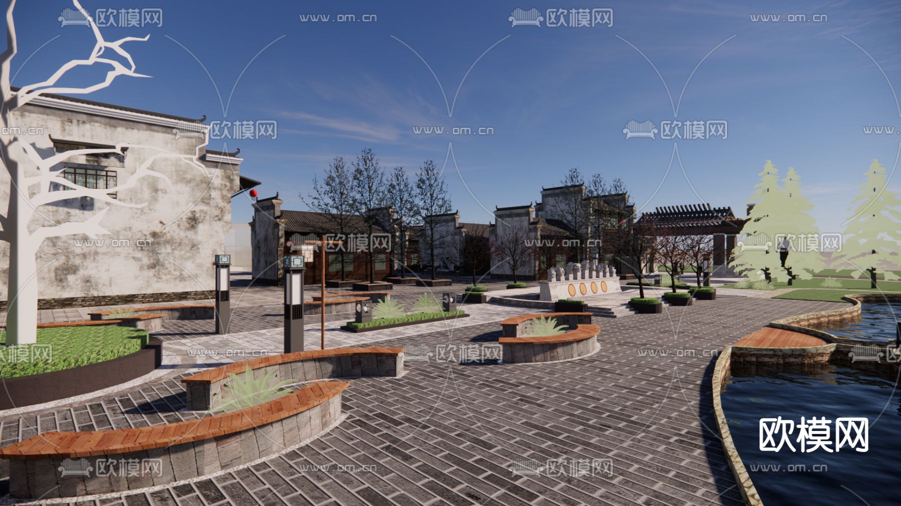 中式古镇su模型下载（渲染图1）