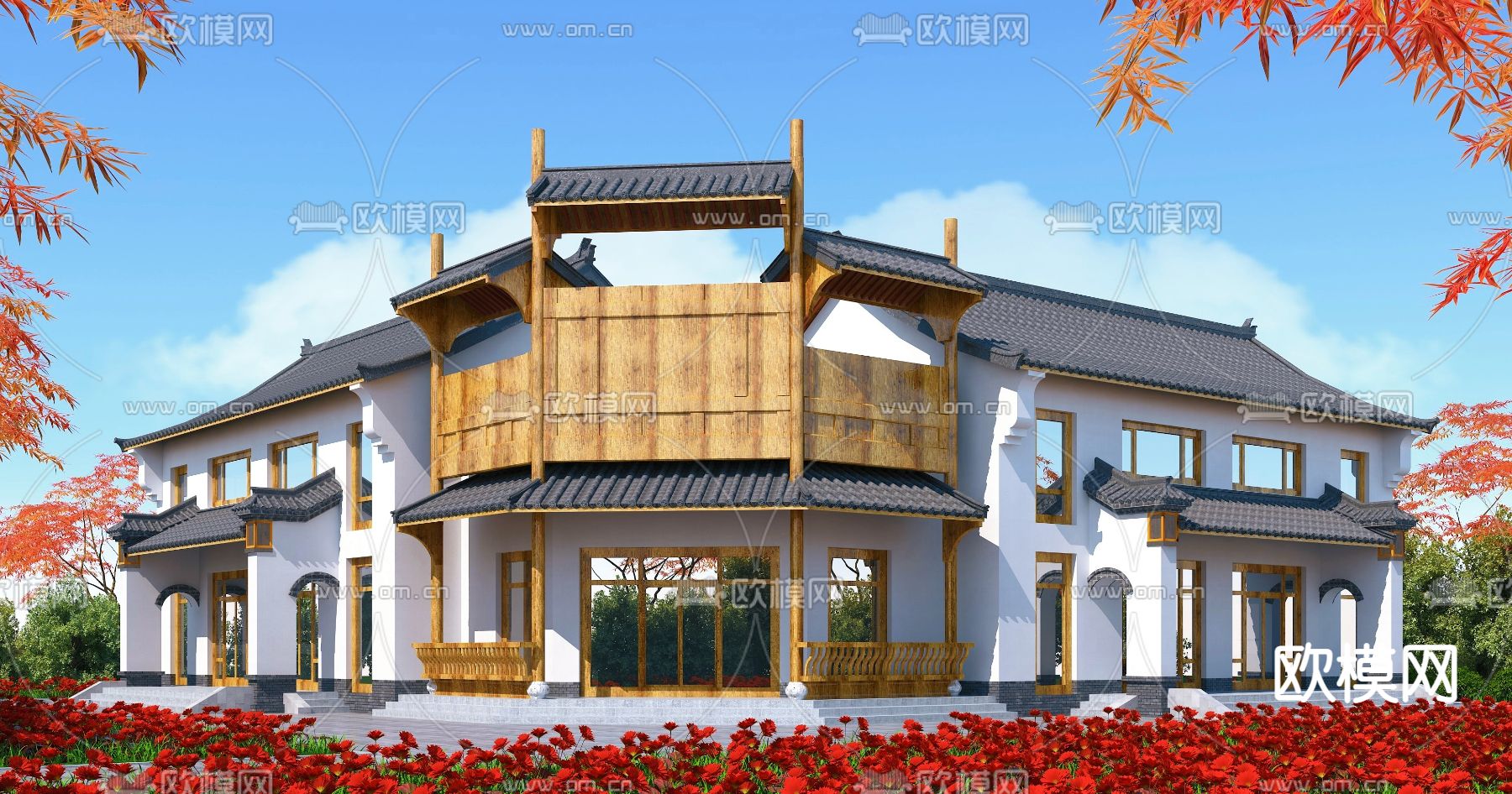 中式古建建筑外观3d模型下载