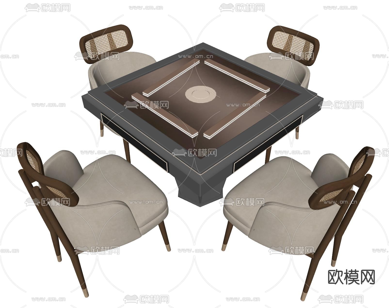 现代麻将桌椅组合su模型下载（渲染图2）